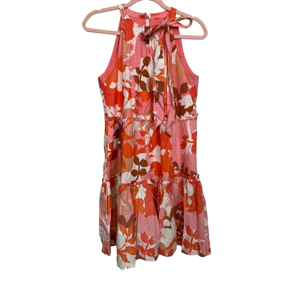 Vince Camuto Women Floral Coral Layered Mini Dress Halter Sleeveless Size 6